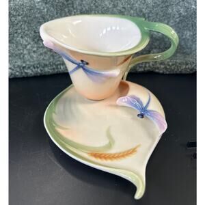 FRANZ Dragonfly Teacup and Saucer In Box No Styrofoam